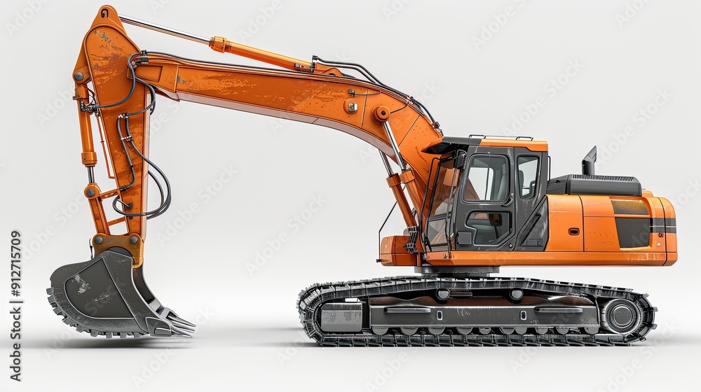 Excavator on white background.