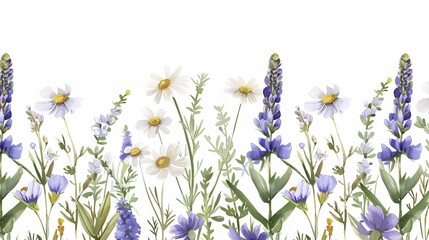 Wall Mural - Serene watercolor wildflowers with soft hues and stems