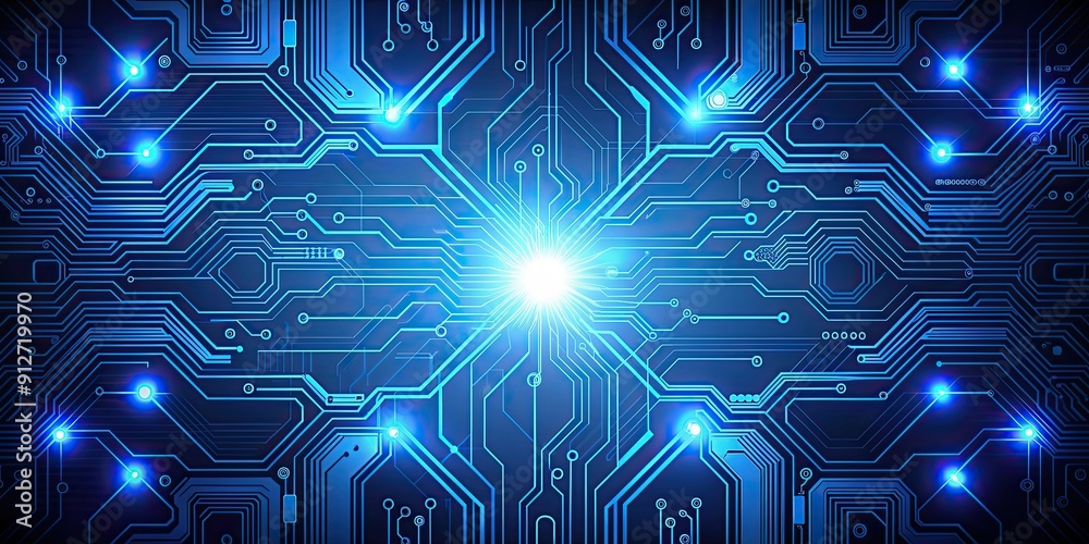 Abstract blue circuit board background with glowing elements ...
