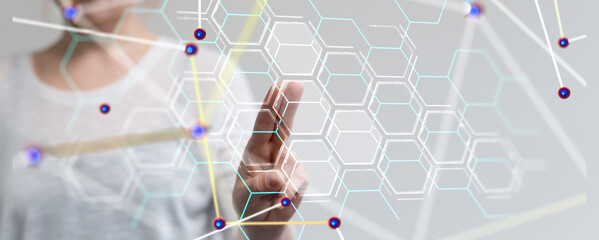 Poster - Global network. Blockchain. 3D illustration. Neural networks and artificial intelligence. Abstract