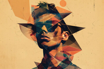 Poster - Abstract Portrait of a Man with Geometric Shapes.