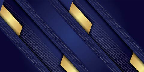 Wall Mural - modern dark blue premium banner background with luxury gold lines, sports, vector illustration.