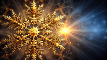 Canvas Print - Abstract fractal background with golden snowflake, fractal, abstract, background, gold, snowflake, winter, holiday, design