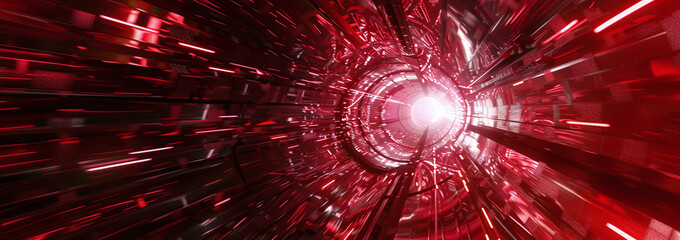 Wall Mural - Futuristic Red Digital Tunnel with Glowing Lights