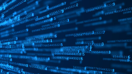 Poster - Cyberspace background with a set of numbers. Big data visualization. Abstract matrix. Technology or science banner. 3d