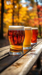 Canvas Print - Artisanal Craft Beer Variety in a Casual Autumn Forest Park Setting  