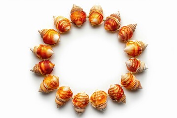 Wall Mural - Shell necklace arranged in a circle on a white background