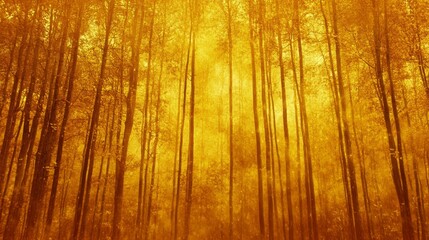 Sticker - Golden Forest Sunlight, Magical Forest Landscape - A captivating image of a dense forest bathed in golden sunlight, symbolizing serenity, nature's beauty, warmth, mystery, and the passage of time.