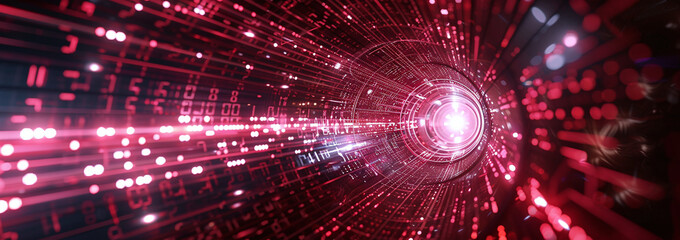 Wall Mural - Futuristic Red Digital Tunnel with Glowing Lights