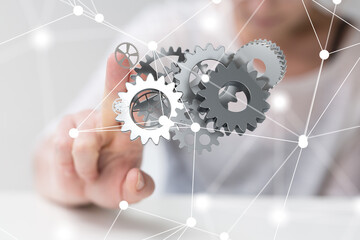 Poster - gear Futuristic in Industry 4.0 and business virtual diagram