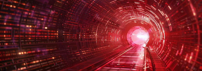 Wall Mural - Futuristic Red Digital Tunnel with Glowing Lights