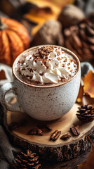 Sticker - Cozy Hot Chocolate with Whipped Cream and Fall Decor  