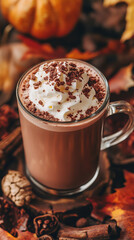 Wall Mural - Cozy Hot Chocolate with Whipped Cream and Fall Decor 