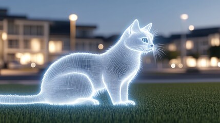 Poster - A cat silhouette illuminated by glowing stars is seen walking gracefully against a dark backdrop, creating a captivating cosmic effect.