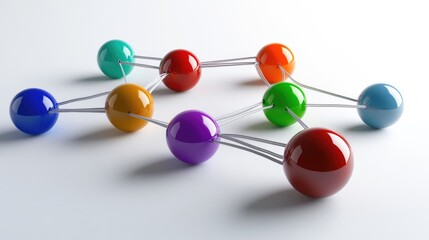 Poster - connection concept with color spheres connected by wires