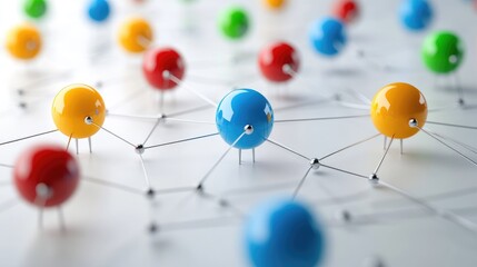 Poster - connection concept with color spheres connected by wires