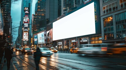 Poster - Empty white billboard on a busy street cars and people