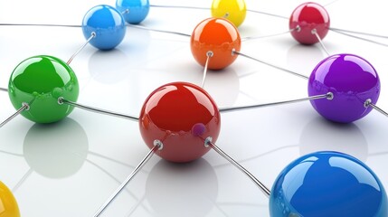 Poster - connection concept with color spheres connected by wires