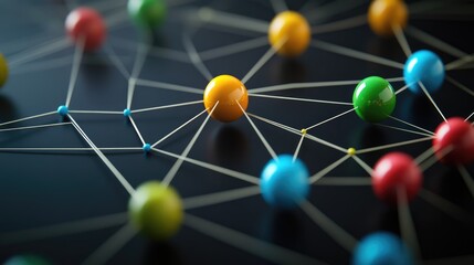 Poster - connection concept with color spheres connected by wires