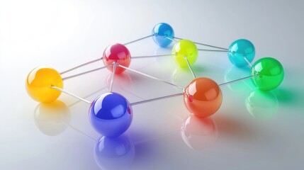 Poster - connection concept with color spheres connected by wires