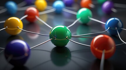 Poster - connection concept with color spheres connected by wires