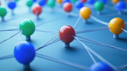 Poster - connection concept with color spheres connected by wires