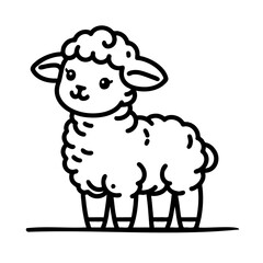 Wall Mural - A cute cartoon sheep with a smile on its face. The sheep is standing on a white background