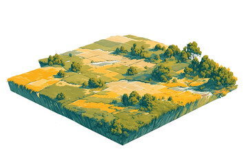 isometric terrain of steppes landscape. illustration isolated on transparent background. geographica