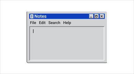 Poster - old notes menu in blue color. software for editing text. retro system application on screen.