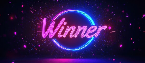 Poster - High resolution animated Winner text with neon colors and glowing outline on a dark background Versatile for various video projects Dynamic technology themed animation material