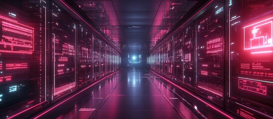 Poster - Futuristic Data Center Managed by Artificial Intelligence 3D Technology Illustration