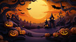 © lisssbetha - Illustration of Halloween holiday. Orange pumpkins, different scary decorations