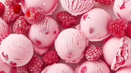 Wall Mural -   Raspberry ice cream with raspberries on top and bottom