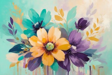 Wall Mural - Colorful abstract botanical blooming wildflowers floral meadow painting, nature theme concept texture design.
