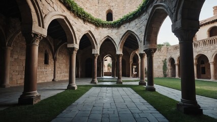 Wall Mural - castle courtyard with arches background vintage retro concept backdrop