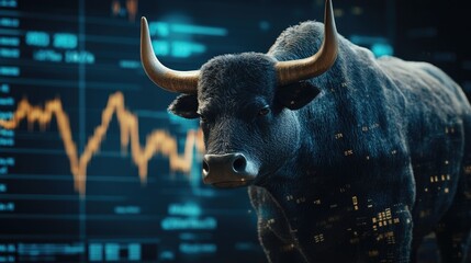Poster - Bull with a stock market chart in the background, symbolizing bullish trends and financial growth in the market.