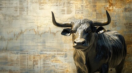 Poster - Bull with a stock market chart in the background, symbolizing bullish trends and financial growth in the market.