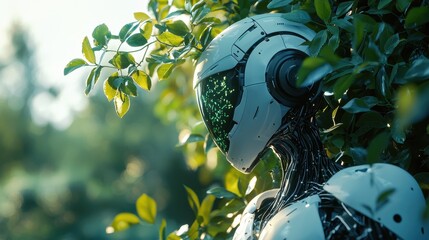 Poster - Eco-Innovator Robot in Sustainable Design, humanoid robot crafting eco-friendly products, promoting sustainability in a minimalist workspace, blending technology with environmental consciousness