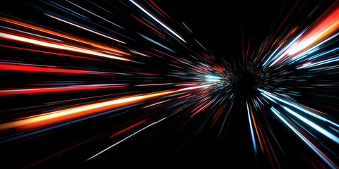 Wall Mural - warp speed light trails. long exposure neon glow. futuristic radial motion blur. sci-fi energy burst