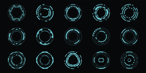 Aufkleber - Sci-fi futuristic circle hud dashboard display virtual reality technology screen. User Interface set. Statistics, Data information infographic. Vector illustration