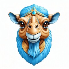 Canvas Print - blue theme camel head cartoon 3d art logo design in plain white background