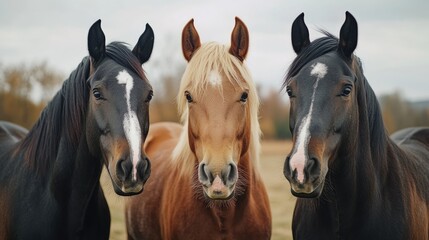 Wall Mural - Three Horses with Different Coats Standing Side by Side