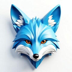 Poster - blue theme fox head cartoon 3d art logo design in plain white background