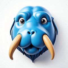 Wall Mural - blue theme walrus head cartoon 3d art logo design in plain white background