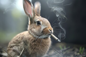 Wall Mural - Bunny Smoking a Cigarette