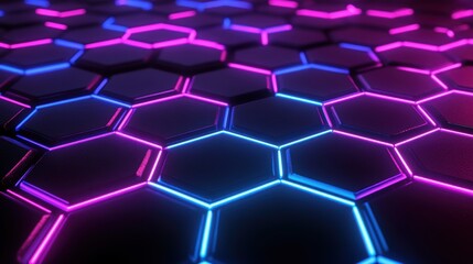 Sticker - neon lights, lines, hexagons from left to right in the middle, black background photorealistic 