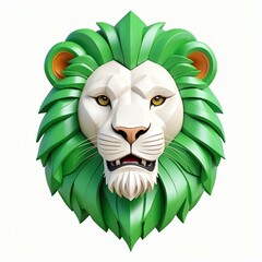 Poster - green theme lion head cartoon 3d art logo design in plain white background 3