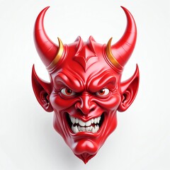 Poster - red theme devil statue head cartoon 3d art logo design in plain white background