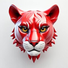 Sticker - red theme panther head cartoon 3d art logo design in plain white background