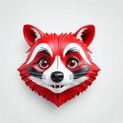 Sticker - red theme raccoon head cartoon 3d art logo design in plain white background